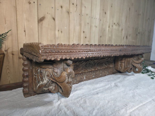 Antique Indian Carved Wooden Architectural Wall Shelf Plinth