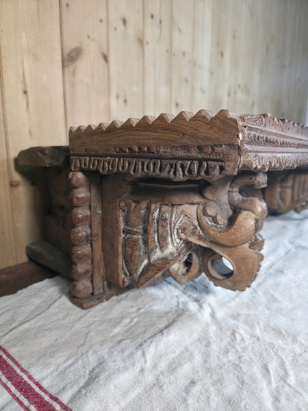 Antique Indian Carved Wooden Architectural Wall Shelf Plinth