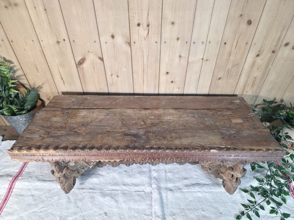 Antique Indian Carved Wooden Architectural Wall Shelf Plinth