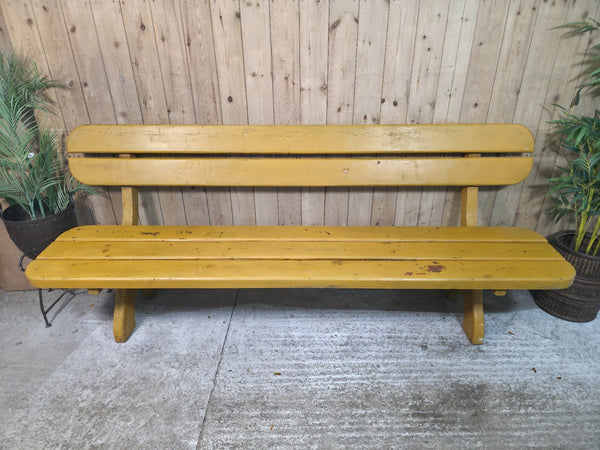 Vintage Rustic Mustard Yellow  Hungarian Budapest Wooden Park Garden Bench Seat