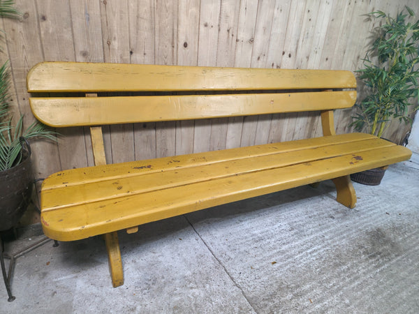 Vintage Rustic Mustard Yellow  Hungarian Budapest Wooden Park Garden Bench Seat