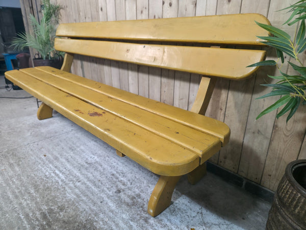 Vintage Rustic Mustard Yellow  Hungarian Budapest Wooden Park Garden Bench Seat
