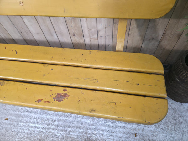 Vintage Rustic Mustard Yellow  Hungarian Budapest Wooden Park Garden Bench Seat