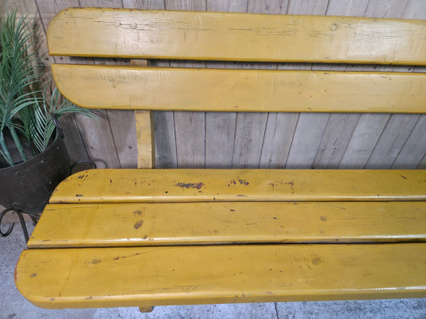 Vintage Rustic Mustard Yellow  Hungarian Budapest Wooden Park Garden Bench Seat