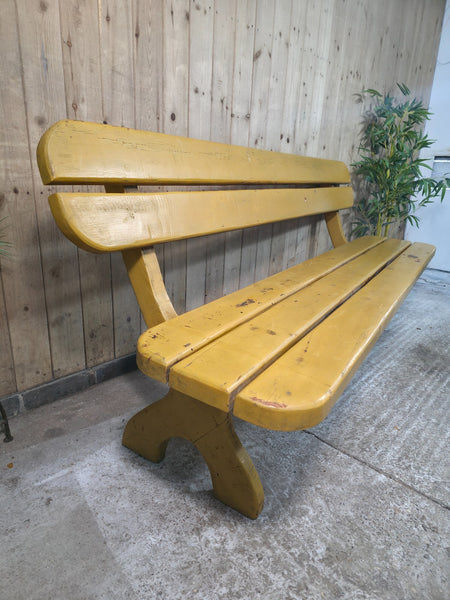 Vintage Rustic Mustard Yellow  Hungarian Budapest Wooden Park Garden Bench Seat