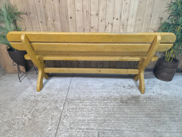 Vintage Rustic Mustard Yellow  Hungarian Budapest Wooden Park Garden Bench Seat
