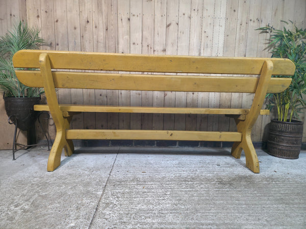 Vintage Rustic Mustard Yellow  Hungarian Budapest Wooden Park Garden Bench Seat