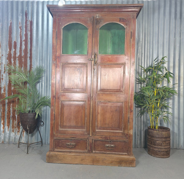 Vintage Indian Glazed Colonial Wooden Kitchen Bathroom Drinks Display Cabinet