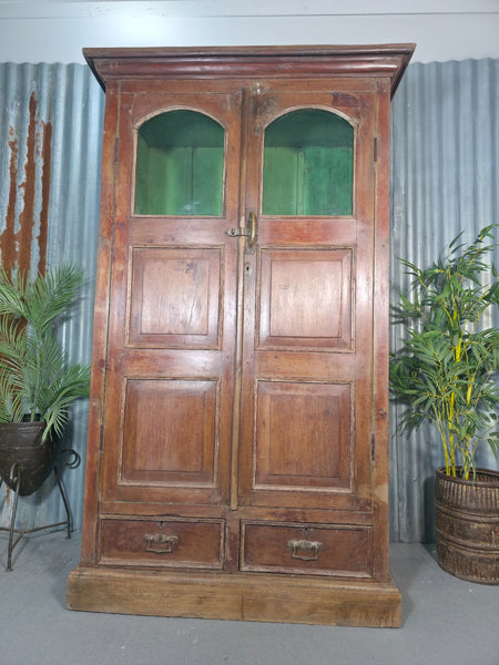 Vintage Indian Glazed Colonial Wooden Kitchen Bathroom Drinks Display Cabinet