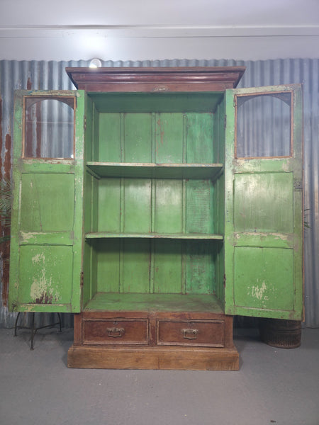 Vintage Indian Glazed Colonial Wooden Kitchen Bathroom Drinks Display Cabinet