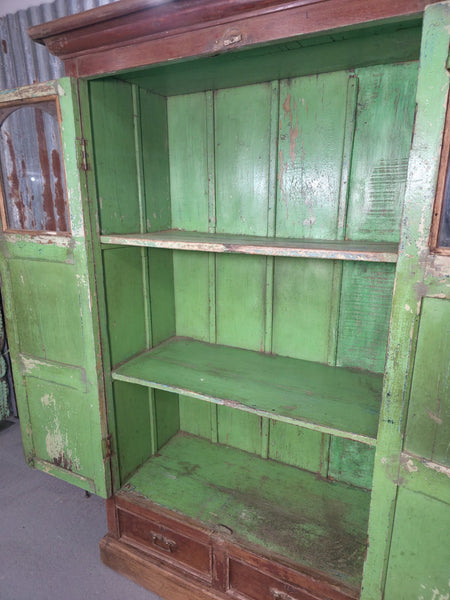 Vintage Indian Glazed Colonial Wooden Kitchen Bathroom Drinks Display Cabinet