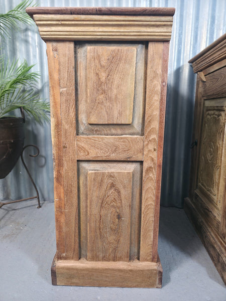 Vintage Reclaimed Pair Wooden Indian Carved Bedside Tables Cupboards Cabinets