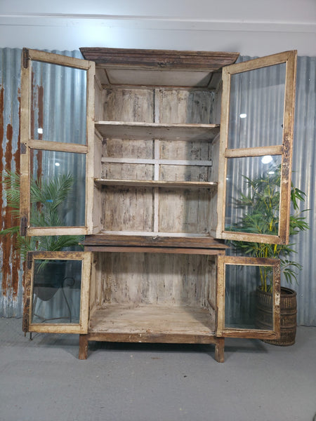 Vintage Indian Glazed Colonial Wooden Kitchen Bathroom Drinks Display Cabinet