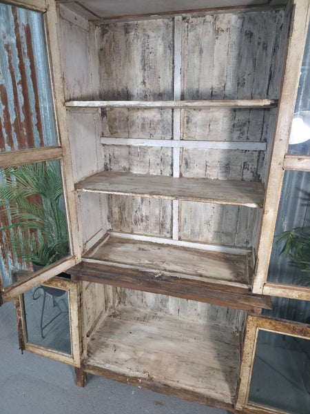 Vintage Indian Glazed Colonial Wooden Kitchen Bathroom Drinks Display Cabinet