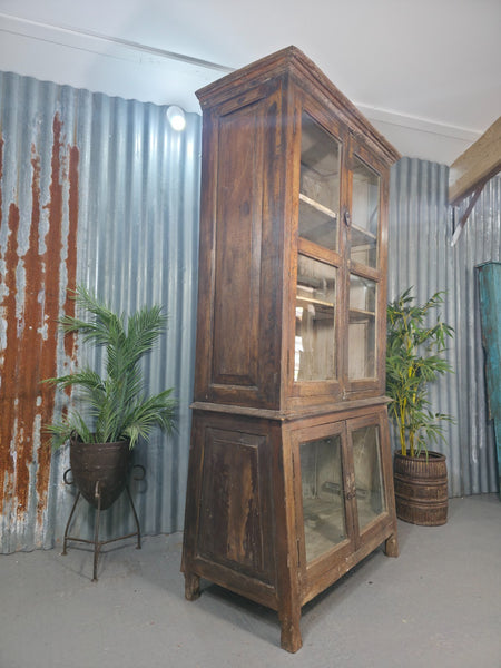 Vintage Indian Glazed Colonial Wooden Kitchen Bathroom Drinks Display Cabinet