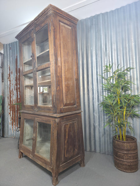 Vintage Indian Glazed Colonial Wooden Kitchen Bathroom Drinks Display Cabinet