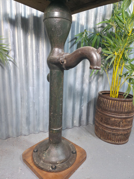 Vintage Rustic Reclaimed Cast Iron Water Pump Side Bar Table Plant Stand