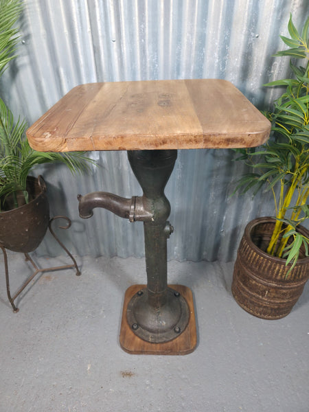 Vintage Rustic Reclaimed Cast Iron Water Pump Side Bar Table Plant Stand