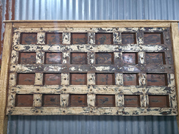 Antique Vintage Rustic Reclaimed Indian Wooden King Size Double Bed Headboard