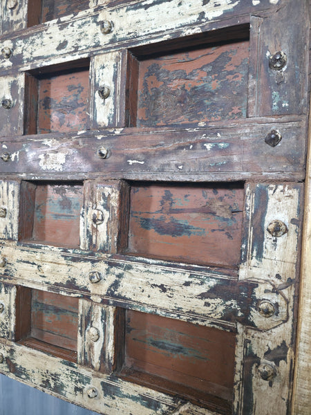 Antique Vintage Rustic Reclaimed Indian Wooden King Size Double Bed Headboard