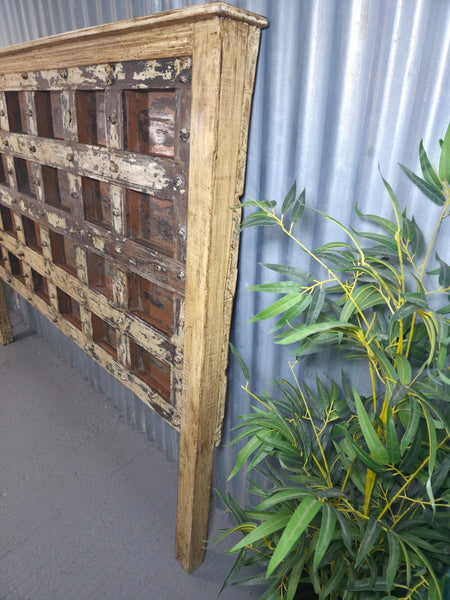 Antique Vintage Rustic Reclaimed Indian Wooden King Size Double Bed Headboard