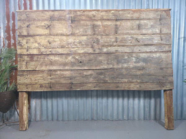 Antique Vintage Rustic Reclaimed Indian Wooden King Size Double Bed Headboard