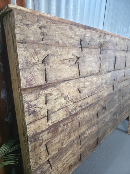 Antique Vintage Rustic Reclaimed Indian Wooden King Size Double Bed Headboard