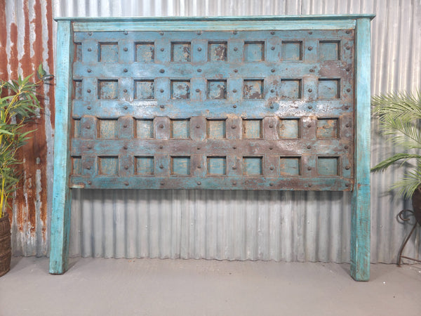 Antique Vintage Rustic Reclaimed Indian Wooden King Size Double Bed Headboard