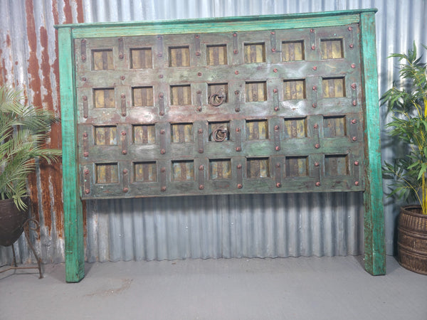 Antique Vintage Rustic Reclaimed Indian Wooden King Size Double Bed Headboard