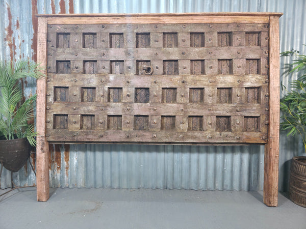 Antique Vintage Rustic Reclaimed Indian Wooden King Size Double Bed Headboard