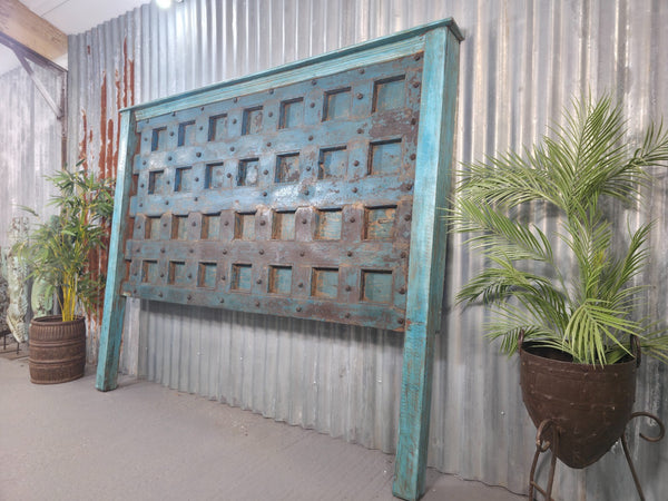 Antique Vintage Rustic Reclaimed Indian Wooden King Size Double Bed Headboard