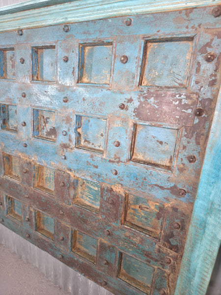 Antique Vintage Rustic Reclaimed Indian Wooden King Size Double Bed Headboard