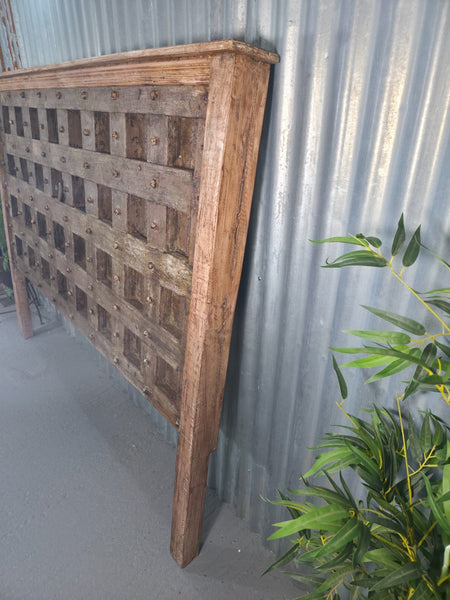 Antique Vintage Rustic Reclaimed Indian Wooden King Size Double Bed Headboard