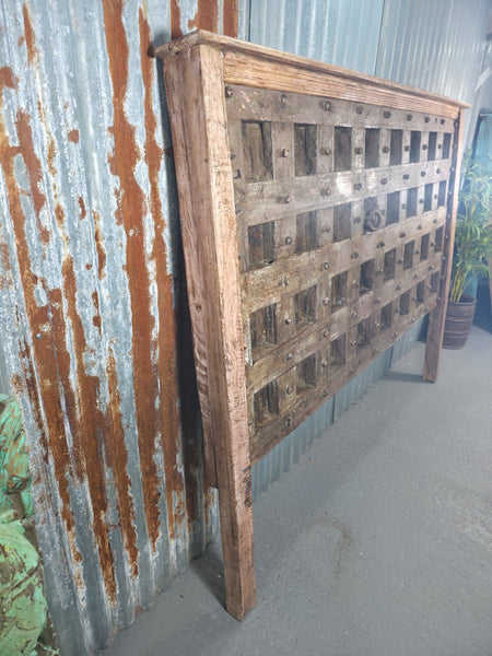 Antique Vintage Rustic Reclaimed Indian Wooden King Size Double Bed Headboard