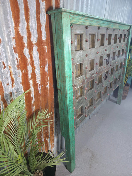 Antique Vintage Rustic Reclaimed Indian Wooden King Size Double Bed Headboard