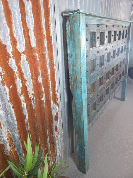 Antique Vintage Rustic Reclaimed Indian Wooden King Size Double Bed Headboard