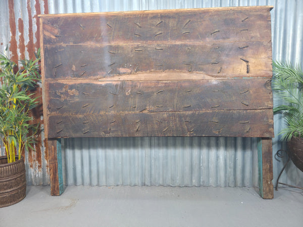 Antique Vintage Rustic Reclaimed Indian Wooden King Size Double Bed Headboard