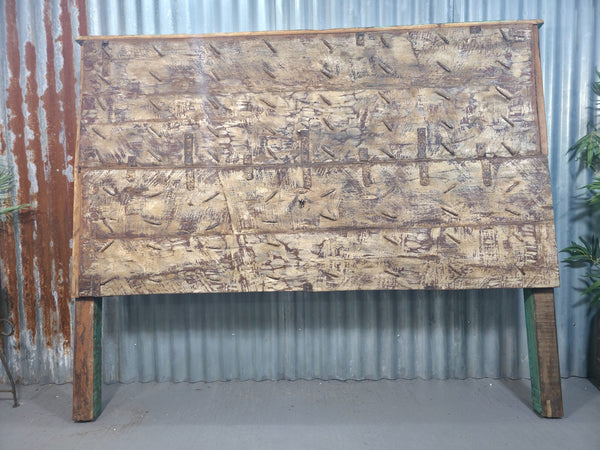 Antique Vintage Rustic Reclaimed Indian Wooden King Size Double Bed Headboard