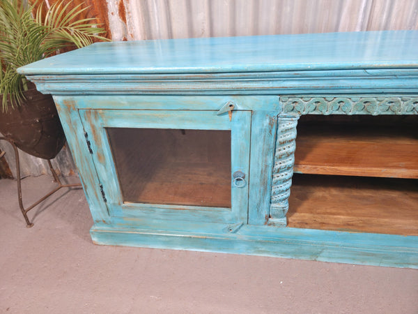 Vintage Reclaimed indian Blue Solid Wooden Sideboard Tv Unit Display Cabinet