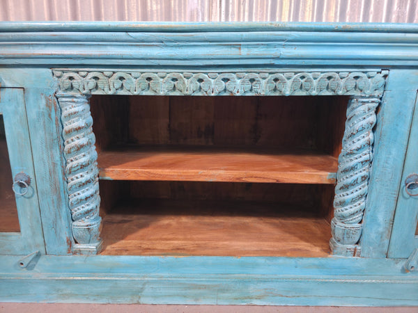 Vintage Reclaimed indian Blue Solid Wooden Sideboard Tv Unit Display Cabinet