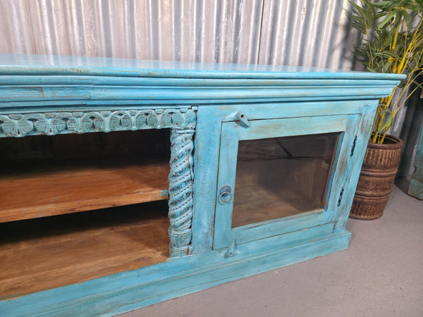 Vintage Reclaimed indian Blue Solid Wooden Sideboard Tv Unit Display Cabinet