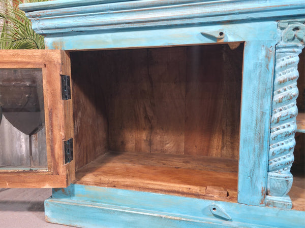 Vintage Reclaimed indian Blue Solid Wooden Sideboard Tv Unit Display Cabinet