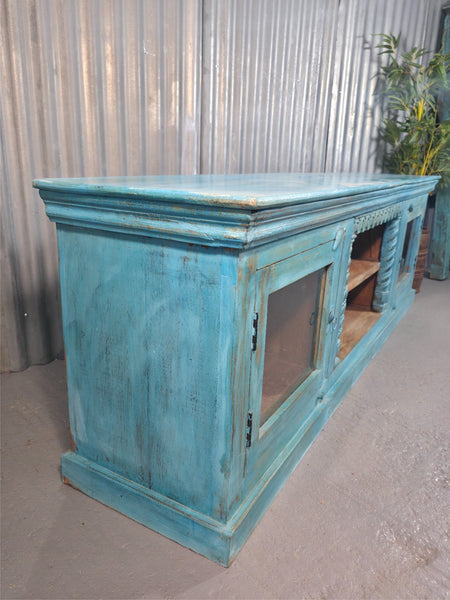Vintage Reclaimed indian Blue Solid Wooden Sideboard Tv Unit Display Cabinet