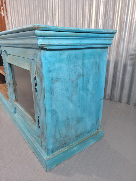 Vintage Reclaimed indian Blue Solid Wooden Sideboard Tv Unit Display Cabinet