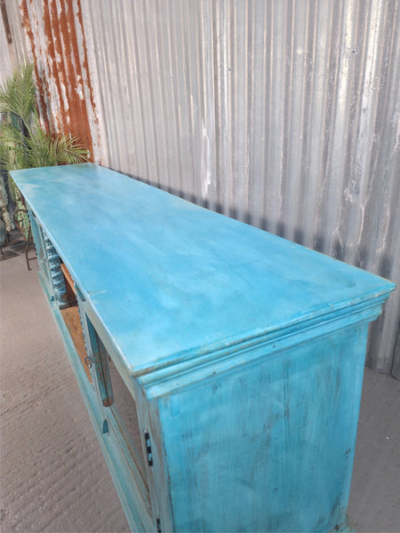 Vintage Reclaimed indian Blue Solid Wooden Sideboard Tv Unit Display Cabinet