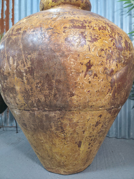 Giant XL Unique Indian Hand Made Metal Water Carrier Vase Urn Water Feature