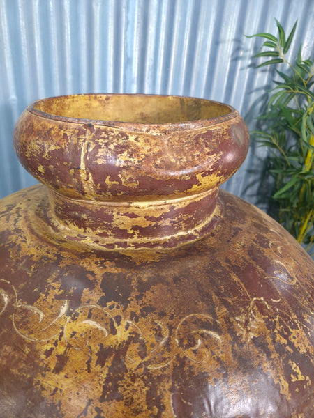 Giant XL Unique Indian Hand Made Metal Water Carrier Vase Urn Water Feature
