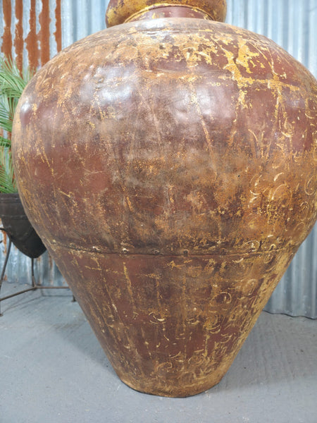 Giant XL Unique Indian Hand Made Metal Water Carrier Vase Urn Water Feature