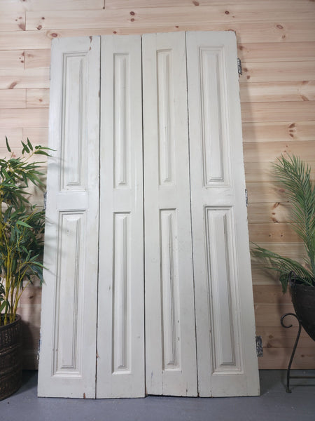 Vintage French Wooden Pine Bi Folding Window Door Shutters Screen Room Divider