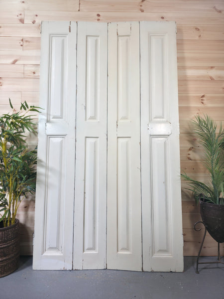 Vintage French Wooden Pine Bi Folding Window Door Shutters Screen Room Divider